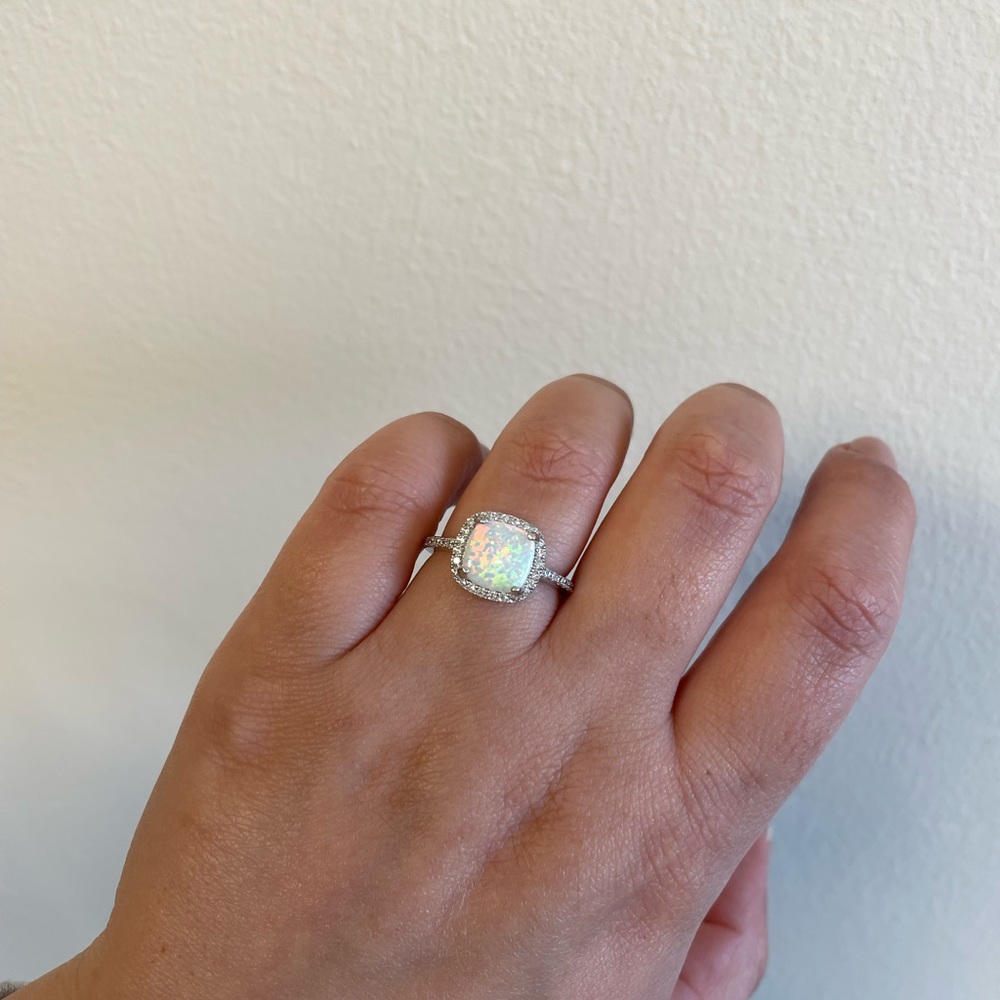 Opal Sterling Silver Ring Square Opal Ring Cz - image 2